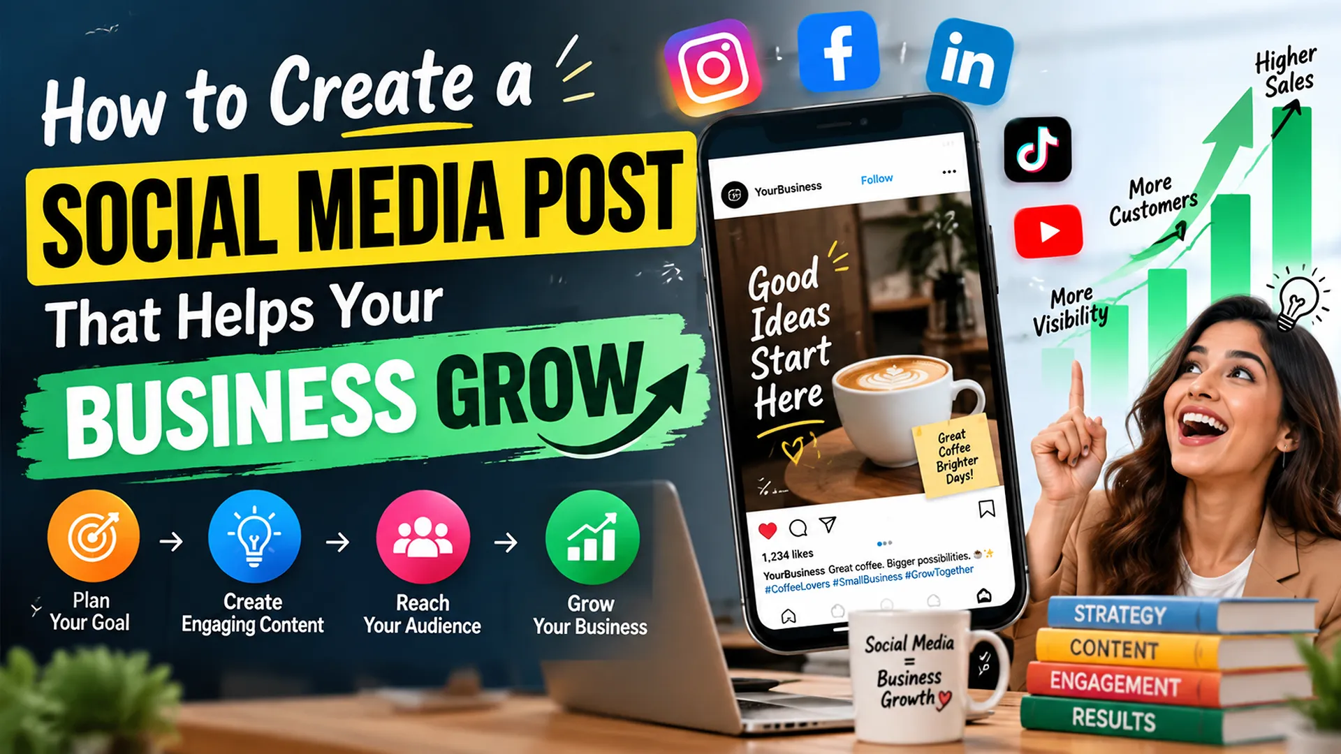 Social Media Post that helps your business grow through engaging content, audience reach, and digital marketing strategy